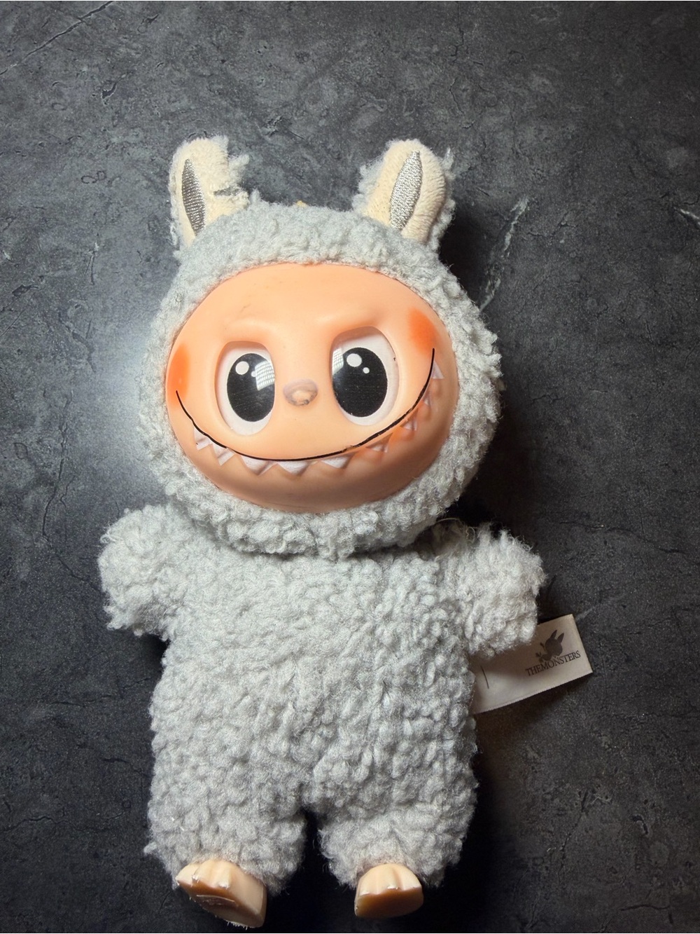 Pop Mart The Monsters Labubu Plush Sesame Bean pendant Grey Keychain